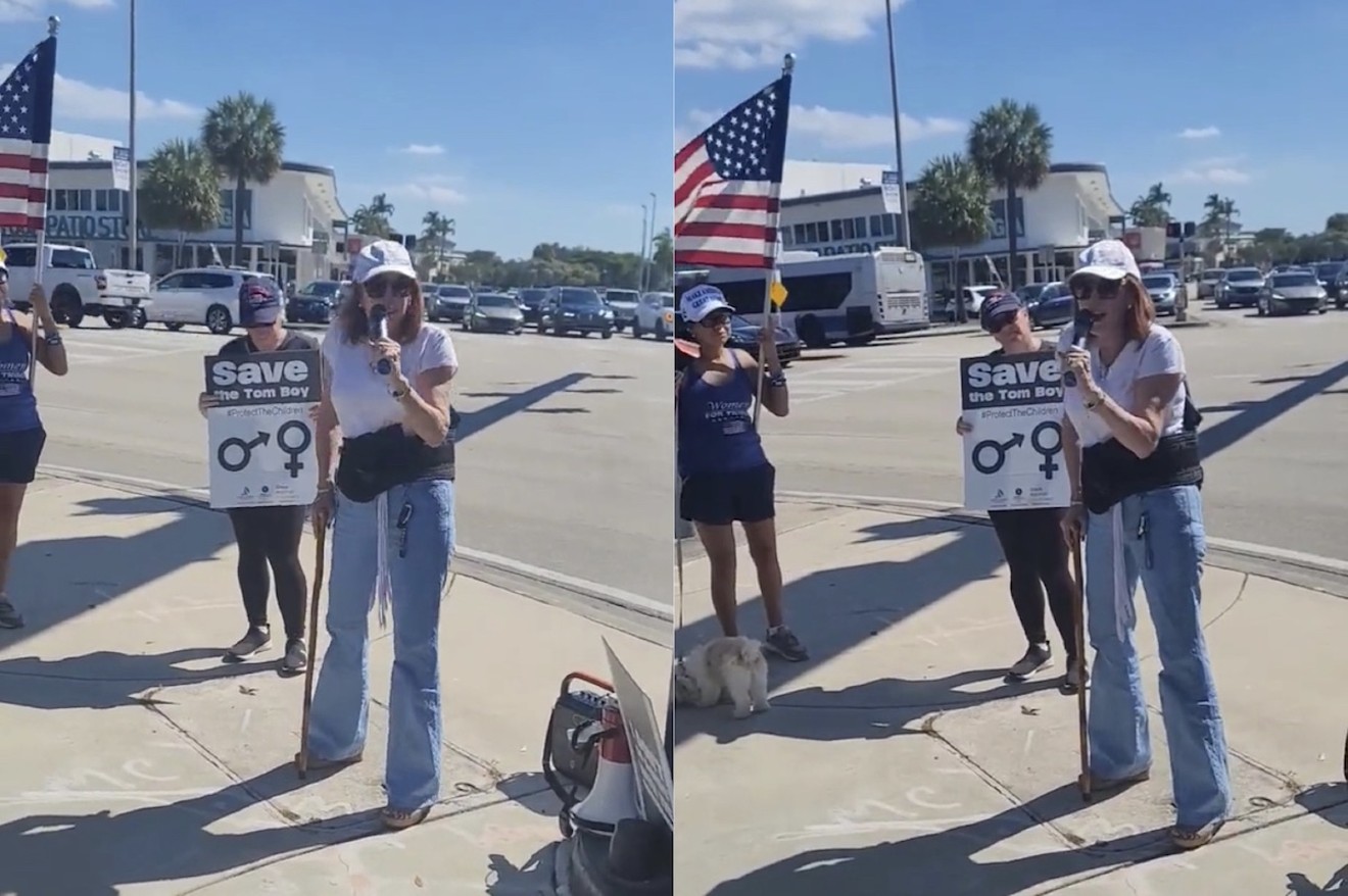 Broward School Board member Brenda Fam speaks at a Gays Against Groomers rally on October 21, 2023, in Fort Lauderdale.